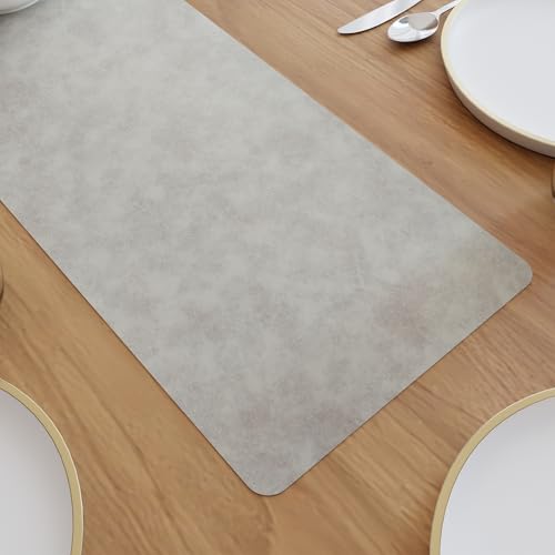 Image of Encasa XO Leather Dining Table Runner | Water & Heat Resistant Double-Layer Runners | Wipeable & Durable Table Runner for Centre Table | 30x85 cm - Grey & Blue