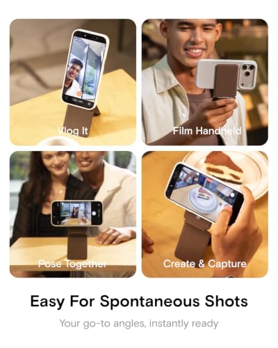 Image of MOFT Phone Tripod Stand, Portable Selfie Stick for iPhone | MOVAS-E- Coffee Leather | Mulit-Angle | Pocket Size | Magsafe Compatible | Easy to Charge | Stylish |For Content Creators