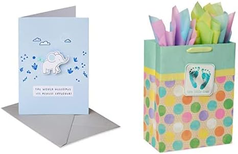 American Greetings Baby Shower Card for Boy and Gift Bag with Tissue Paper, Happy Discoveries (1 Card, 1 Bag and 8 Sheets)