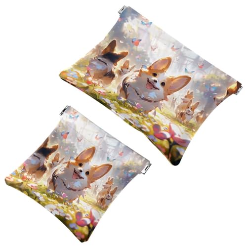 La soluzione da viaggio: 2 pezzi carino cartone animato corgi-1480 Shrapnel Pouch - Compact Makeup Bag Multicolore