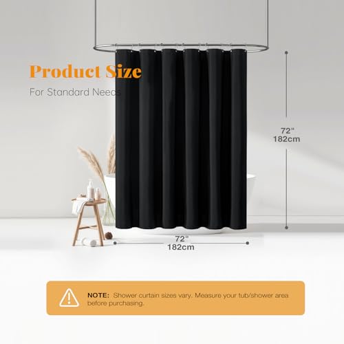BTTN Black Linen Textured Waterproof Thick Fabric Shower Curtain Set, 72x72 by BTTN - Used condition - Image 7