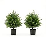 Artificial Cedar Topiary Ball Trees of 2, UV-Resistant Fake Plants for Outdoor Garden, Front Porch & Indoor Decor, Realistic Cedar Bushes with Stable Base