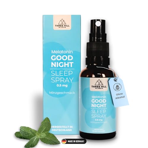 Premium Melatonin Spray - bis zu 5-fach höher dosiert - ohne Alkohol - 'Good Night Sleep Spray' - 214 Portionen - Three Hill Labs - Minze