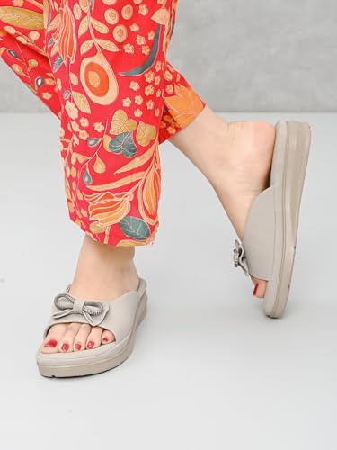 Image of XE Looks Bow Embellished Design | Quilted Cushioned Footbed | Stylish & Trendy Slip On Platform Slippers For Girl & Women