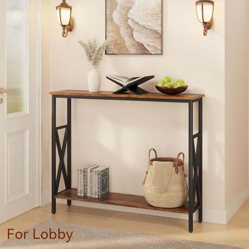 YMYNY Mesa de Entrada Estrecha, Consola de Entrada, Pequeña Mesa de Exposición, Mesa para Sofá, Mesa Auxiliar, Adecuada para Salón, Pasillo, Estilo Industrial, 101×25×80.5CM Marrón Vintage HST007H - imagen 5