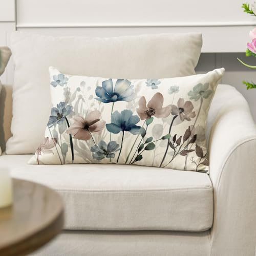 AVOIN colorlife Poppy Flowers Chinoiserie Spring Throw Pillow Cover, 12 x 20 Inch Blue Brown Seasonal Leaves Cushion Case Decoration for Sofa Couch Farmhouse — view 4