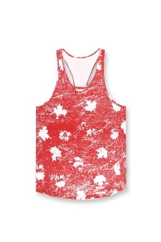 Jed North Bodybuilding Tank Top Gym Stringer Y-Back Muscle Racerback,CanadaFlag,Small