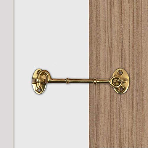 Image of A29 Set of 2 Cabin Hook, 4 3 /4 Inches, Iron Eye Latch, Cabin Door Gate Latches, Window Sash Catch Hook Lock, Polished Lacquered Finish