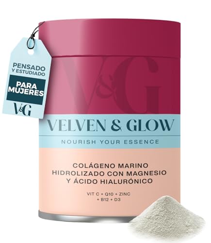Colageno Marino Hidrolizado con Magnesio + Acido Hialuronico + Vitamina C + Coq10 y Vitaminas Sin Sabor en Polvo Articulaciones + Piel + Cabello y Uñas Peptidos Alta Biodisponibilidad | Velven & Glow