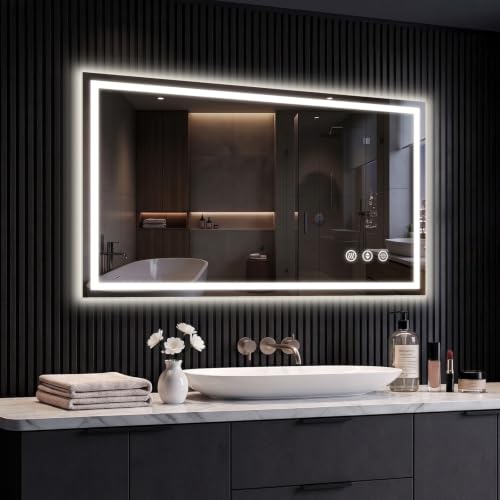 Image of 40x24 LED Bathroom Mirror with Anti-Fog, Backlit & Front Lit, Memory | Stepless Dimmable 3 Color CRI 95+ Shatterproof Tempered Glass ETL Listed for Safety Lighted Bathroom Vanity Mirror for Wall