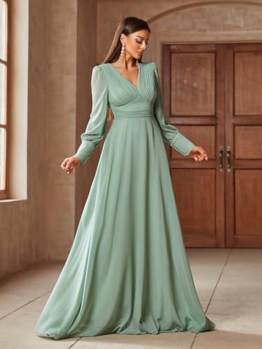Image of TOLEEN Summer Casual Dresses for Women 2026 Spring Fashion Boho V Neck Long Sleeve Ruffle Floral Print Elegant Maxi Dress