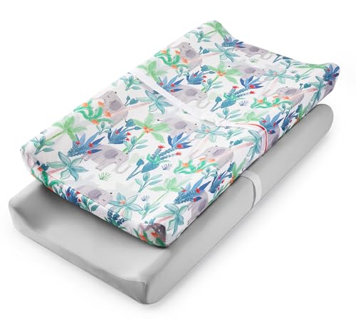 Image of TILLYOU Baby Changing Pad Cover, Changing Table Cover for Girls Boys, Ultra Soft Breathable, 2 Pack Rainforest Elephant & Grey