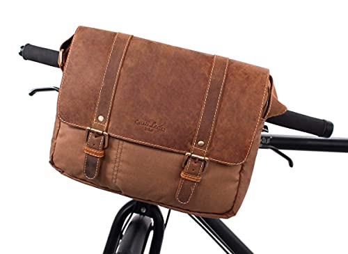 Gusti Lenkertasche Leder- Odiel D. Lenkertasche inkl. Platte Umhängetasche Fahrradtasche Tablet Ledertasche Vintage Braun Leder