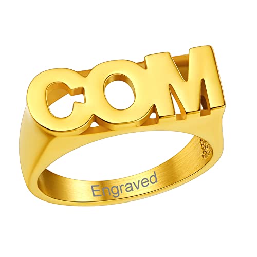 Custom4U Personalized Name Ring Unisex Custom Block Letter/Name/Initial/Year/Word Rings,Stainless Steel/Gold/Black Customzied Nameplate Ring for Women Men (Gift Box) 4.2 Gold