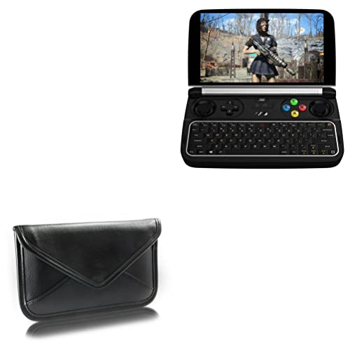 BoxWave Case Compatible with GPD Win 2 - Elite Leather Messenger Pouch, Synthetic Leather Cover Case Envelope Design - Jet Black