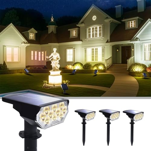 Image of 4 Pack Solar Spot Lights Outdoor Waterproof, 20 LEDs Bright Landscape Spotlights Dusk to Dawn, Warm White Adjustable Uplights for Yard Tree House Garden Wall Pathway, IP65