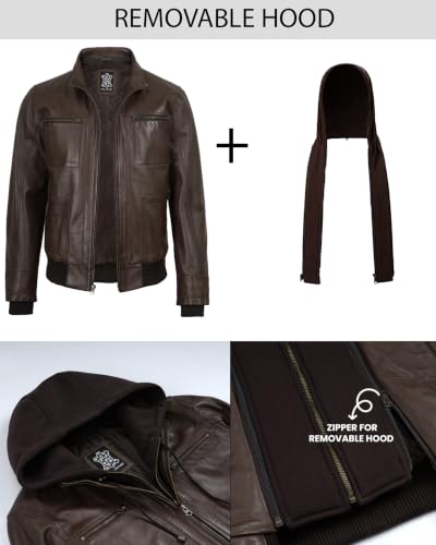 Image of Blingsoul Leather Jacket Men With Detachable Hooded - Real lambskin Leather Jackets For Mens