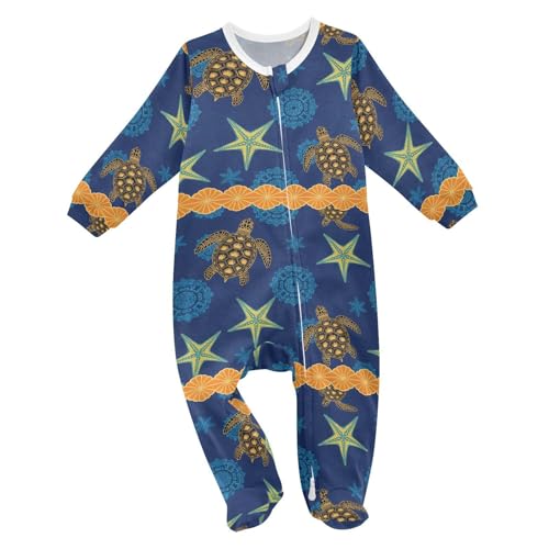 Emelivor Floral Turtle Blue Baby Newborn Pajamas Outfits Long Sleeve Footed Romper Pjs for Boy Girl Kids