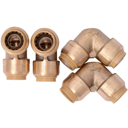 SharkBite U248LFA4 90 Degree Elbow, Plumbing Pipe Connector, PEX Fittings, Push-to-Connect, Copper, CPVC, HDPE, 1 Inch, Pack of 4
