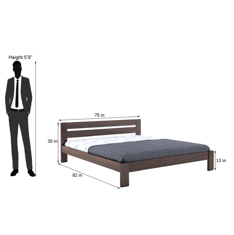 Image of Wooden Queen Size Bed Without Storage | Wooden Double Bed Cot Bed for Bedroom Furniture | Palang Double Bed for Hotels | Sheesham Wood | Honey Finish