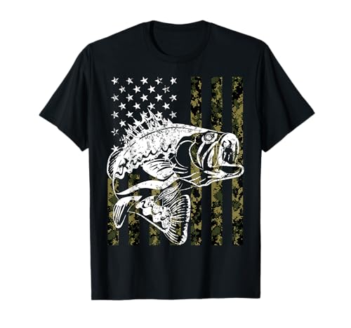 American Flag Bass Fish Design for Patriotic Fisherman Dad T-Shirt