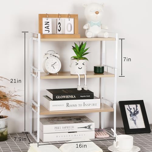 Image of YGYQZ Wood Office Desk Shelf Organizer - Desktop Supplies Cute Dresser Top Organization Storage Rack and Cubicle Decor Aesthetic Bookshelf for Women Man and Kids
