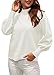 WEACZZY White Sweaters for Women Long Lantern Sleeve Mock Neck Oversized Pullover Sweater Knitted Fall Fashion Tops Cream M