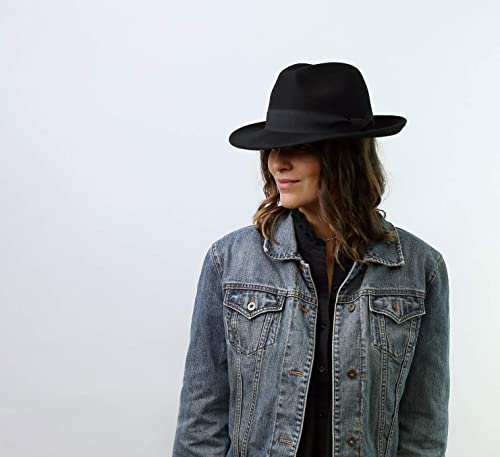 Classic Italy Fedora Wool Felt Fedora Hat Packable Water Repellent Size 61 Cm Black #TOP3