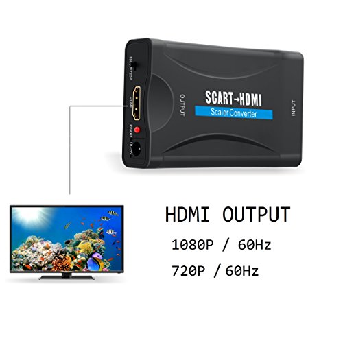 GANA Adaptador Scart a HDMI, 1080P, 2 Puertos, Compatible con TV, DVD, Blu-ray y Consolas de Juegos