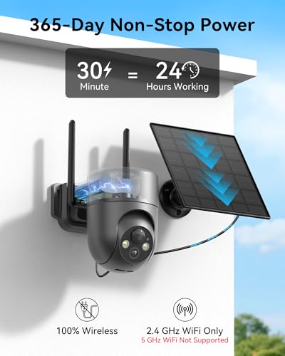 Image of LIWAN Solar Security Cameras Wireless Outdoor, 360 View PTZ Camera for Home Security, 2K HD Color Night Vision, AI Human Detection, IP66 Weatherproof, 2.4GHz WiFi Only