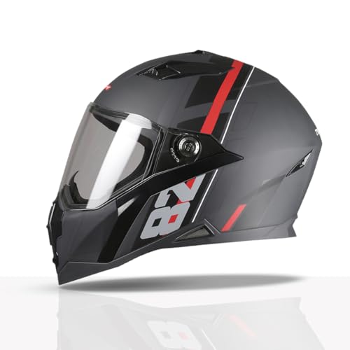 TVS Racing Anti Matter FullFace Helmet for Bike & Motorcycle Riders-DOT &ISI Certified-Lightweight ABS Shell,UV Resistant-Ventilated Comfort Liner,Quick-Release Visor &Chin Strap(Grey & Red/L)