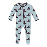 KicKee Zip-Up Footie for Babies & Toddlers – Viscose from Bamboo Sleepwear with Built-In Hand Covers and Grippy Feet (Spring Sky Boots - Newborn)