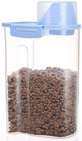 PISSION Pet Food Storage Container with Graduated Cup and Seal Buckles Food Dispenser for Dogs Cats (Blue)