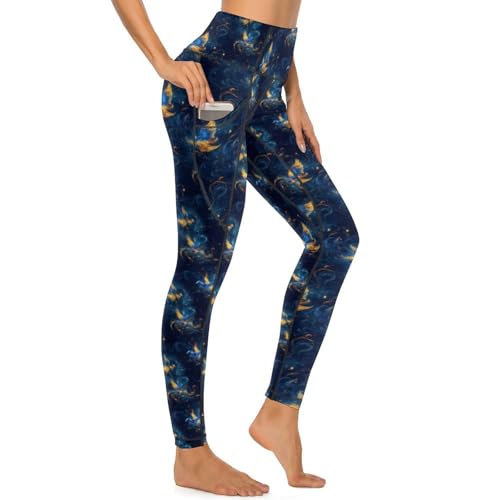 Legging oiseau bleu pour femme : pantalon de yoga taille haute avec poches