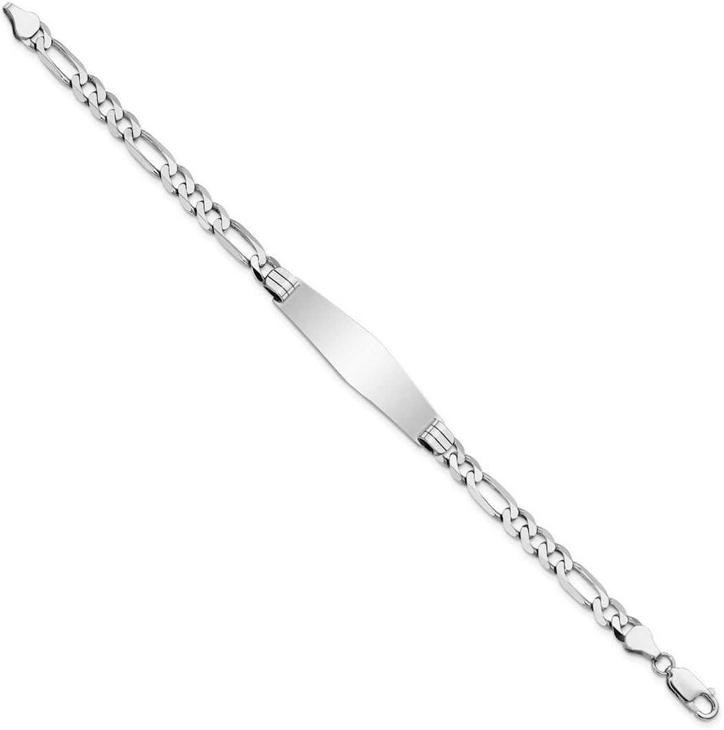 JewelryWeb 10.5mm 14k White Gold Figaro Link Soft Diamond Shape ID Bracelet 8 Inch Identification Bracelet for Women