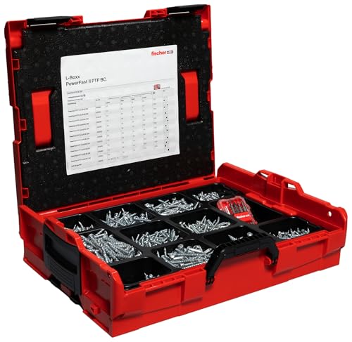 fischer L-Boxx PowerFast II PanHead, 1.800 PowerFast II Spanplattenschrauben in 11 Abmessungen mit PanHead, TX-Antrieb & Vollgewinde, für eine schnelle und flexible Verarbeitung, inkl. ProfiBit Set