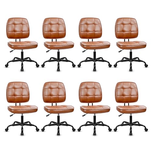 Image of CLATINA Home Office Chair No Arms with Wheels, Armless Small Leather Ergonomic Low Back Desk Chairs Adjustable Height 360 Swivel Rolling Computer Task Chair for Work Conference Room, Brown, 8 Pack