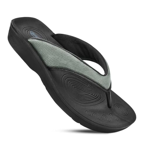 Image of AEROTHOTIC Comfy Arch Support flip flops for women Split Toe Stylish Cushioned Strap with non-slip footbed Walking Dressy Sandals Indoor and Outdoor