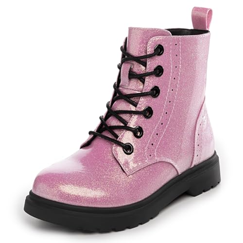 Athlefit Boys Girls Waterproof Combat Boots Lace Up Side Zipper Ankle Booties for Toddler/Little Kid/Big Kid
