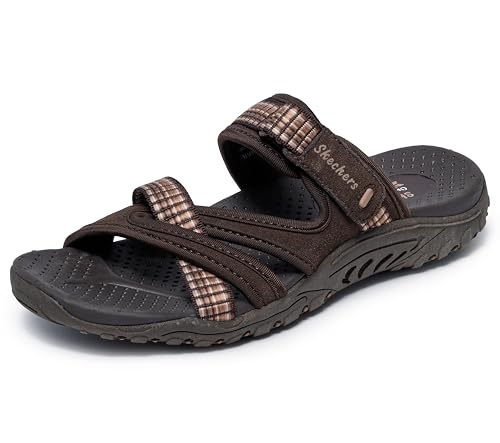 Skechers Women's REGGAE - COLOR-FULL, Adjustable Color Pop Webbing Slide, Chocolate, 8M