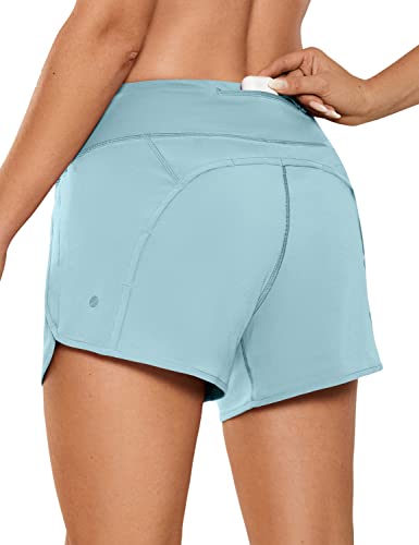 Crz Yoga Womens Lightweight Gym Athletic Workout Shorts Liner 4" - Quick Dry Running Sport Spandex Shorts Mesh Zipper Pockets Light Grayish Blue Small #TOP8