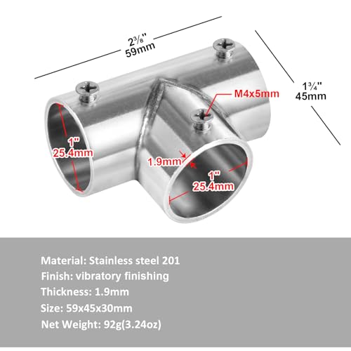 10 Pcs OD 1\" Structural Pipe Fitting, Three Socket T Tube Connector, Fence Rail Clamp, Stainless Steel