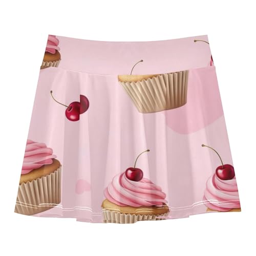 Pink Cupcakes Frosting Cherries Athletic Shorts for Girls Skorts Toddlers Tennis Skirts Personalized Cheer Skirt 3t