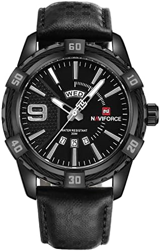 NAVIFORCE Luxury Sports Quartz Calendar Watch Gold Big Face Waterproof Leather Watches for Men