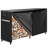 VIVOHOME Estante Metálico para Leña con Cubierta Impermeable, 183×35×123cm Soporte de Leña para Chimenea Organizador Jardín, Almacenamiento Interior y Exterior