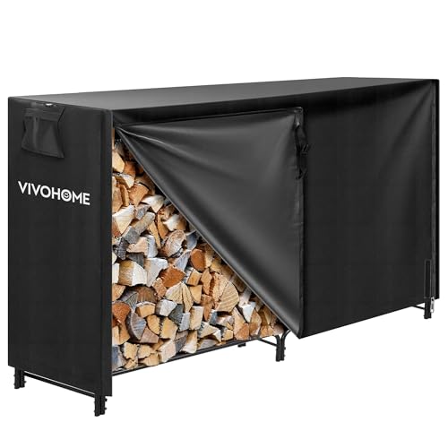 VIVOHOME Étagère pour Bois de Cheminée avec Housse Anthracite 183×123×35cm, Support Bûches Chauffage Robuste Réglable Imperméable Intérieur et Extérieur