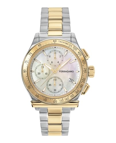 Ferragamo Ferragamo 1927 Chrono Collection Luxury Womens Watch Timepieces with a Two Tone Bracelet and Case Featuring a White Dial