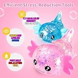 2pack Glitter Axolotls Squishies Toy, Axolotls Stress Relief Toy,Soft Squeeze Sensory Fidget Gadget for Teen & Adult, Office Desk Decor, Party Favors (Blue+Pink)