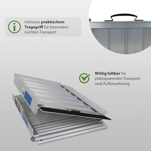 TRUTZHOLM Rollstuhlrampe klappbar 61 cm Traglast 272 kg Alu grau geriffelt Auffahrrampe