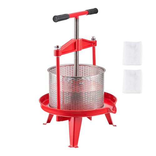 Happybuy 2.38 Gal/9L Fruit Wine Press, Stainless Steel Basket with Cross-beam & Triangular Structure, Manual Cider Apple Grape Juice Maker with T-Handle for Home Kitchen Use